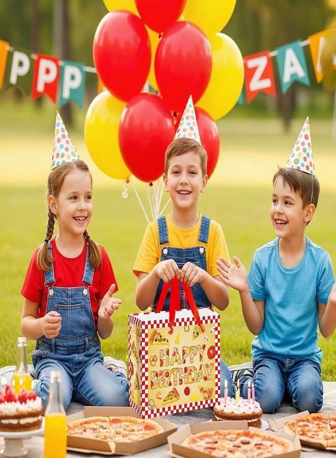 Woosytoo Pizza Birthday Decorations Bag Large Pizza Happy Birthday Paper Bag with Tissue Paper Card Pizza Bday Party Supplies for Kids Festival Bday Cooking Italy Theme Party Supplies - Image 4